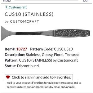 Customcraft CUS10 Stainless Steel Floral Flatware Set 16 replacement pieces